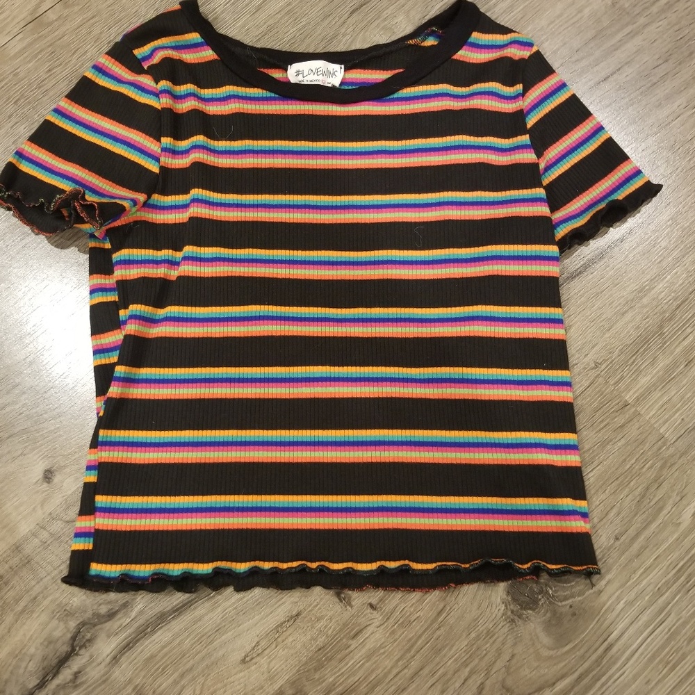 ❄️Rainbow Striped Black Tee (2 for $10)